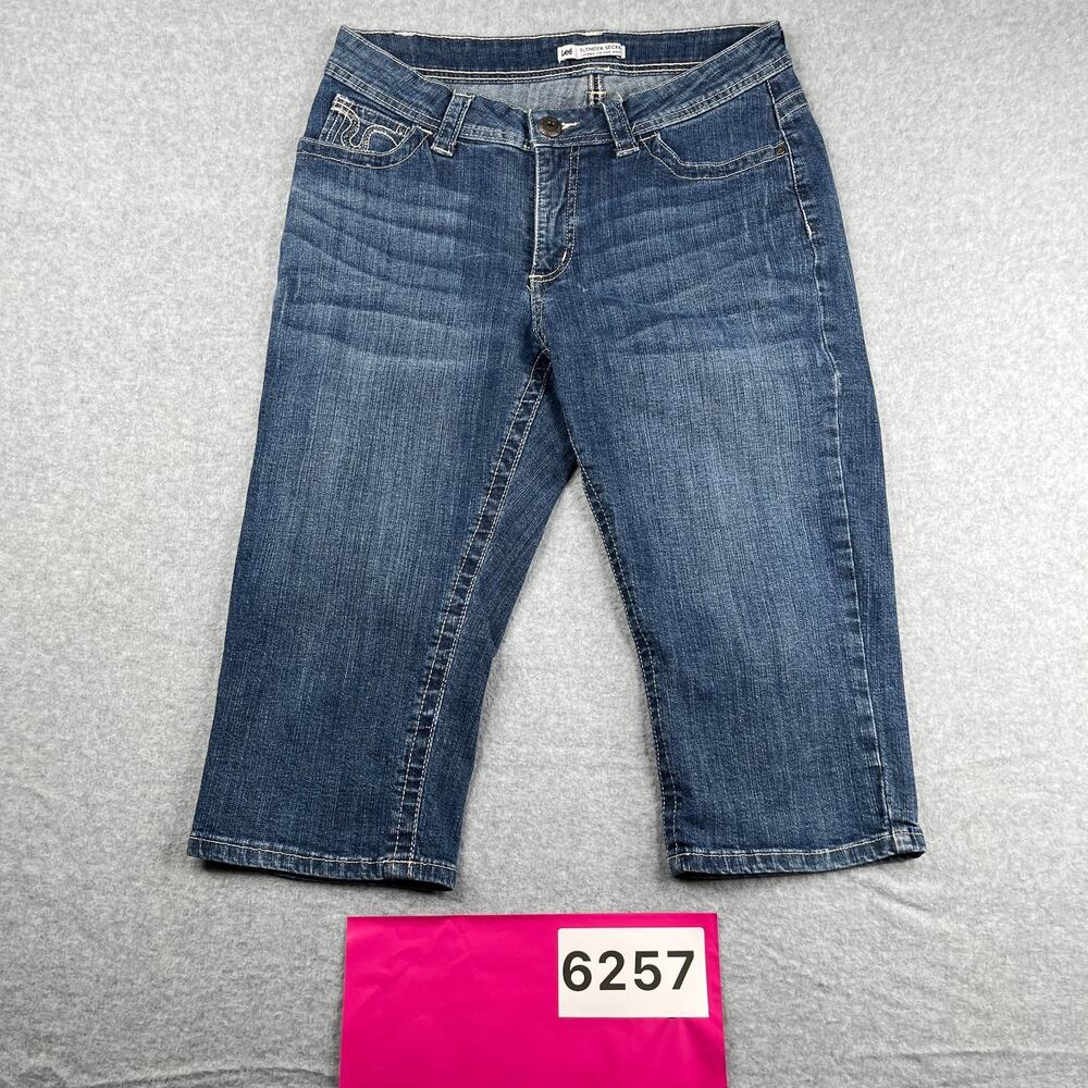 Lee Slender Secret Capri Jeans Womens Size 10 Blue Distressed